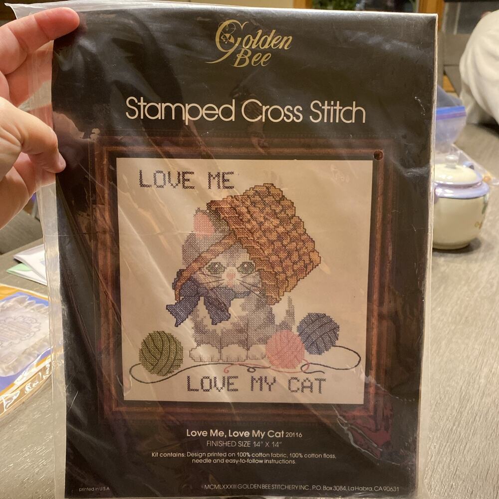 New Golden Bee LOVE ME, LOVE MY CAT Stamped Cross Stitch Kit 20116